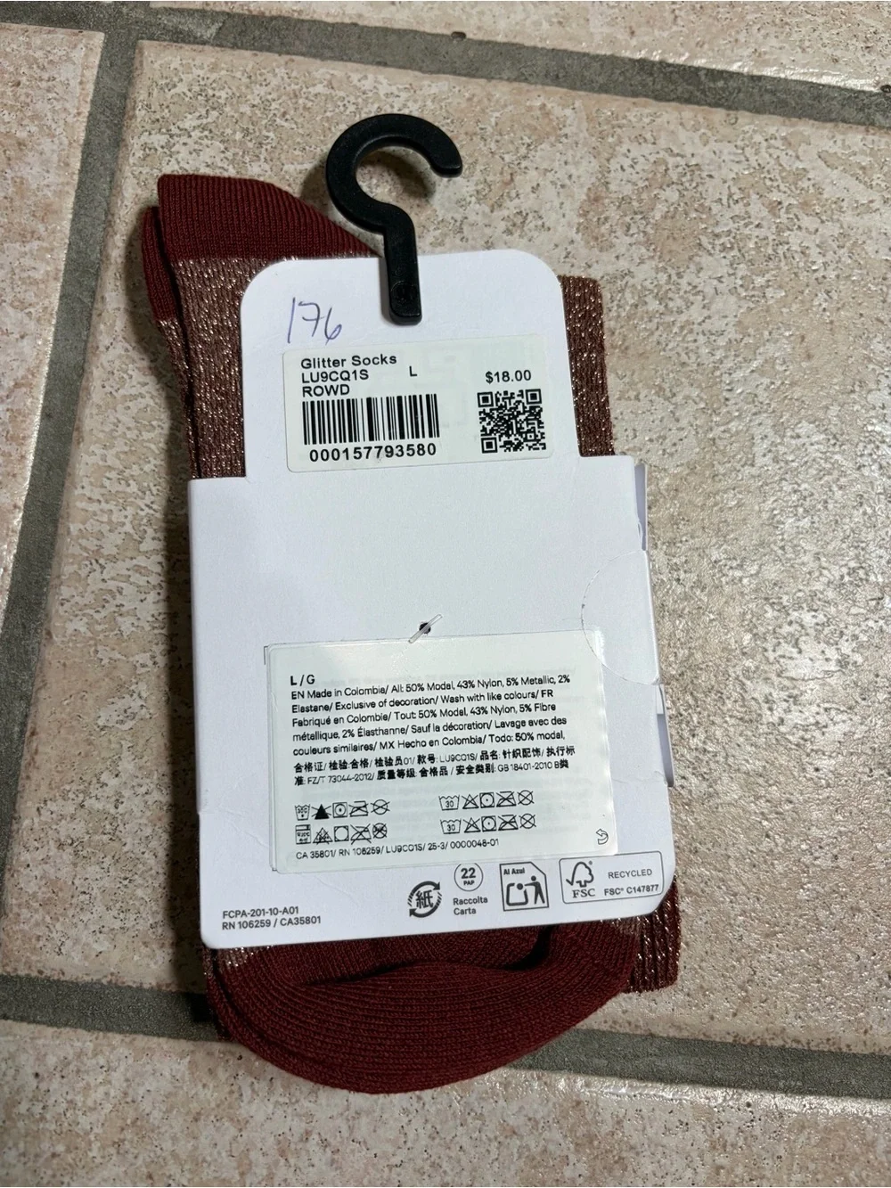 NWT Lululemon Glitter Socks *Quarter Length (Rockwood) Size L